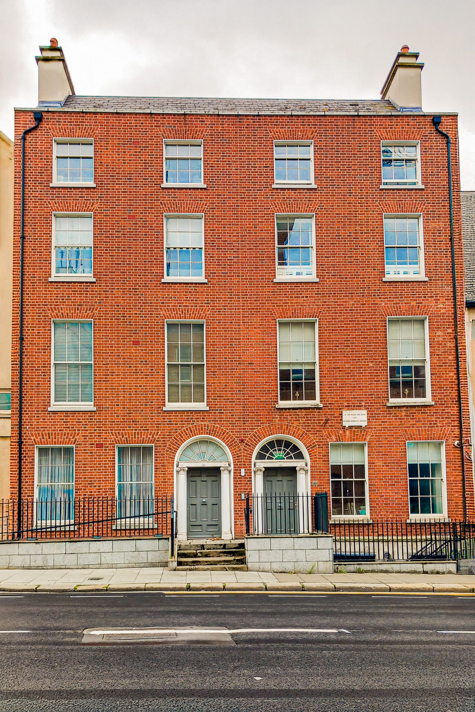 Classic red brick Georgian townhouse facade in Dublin