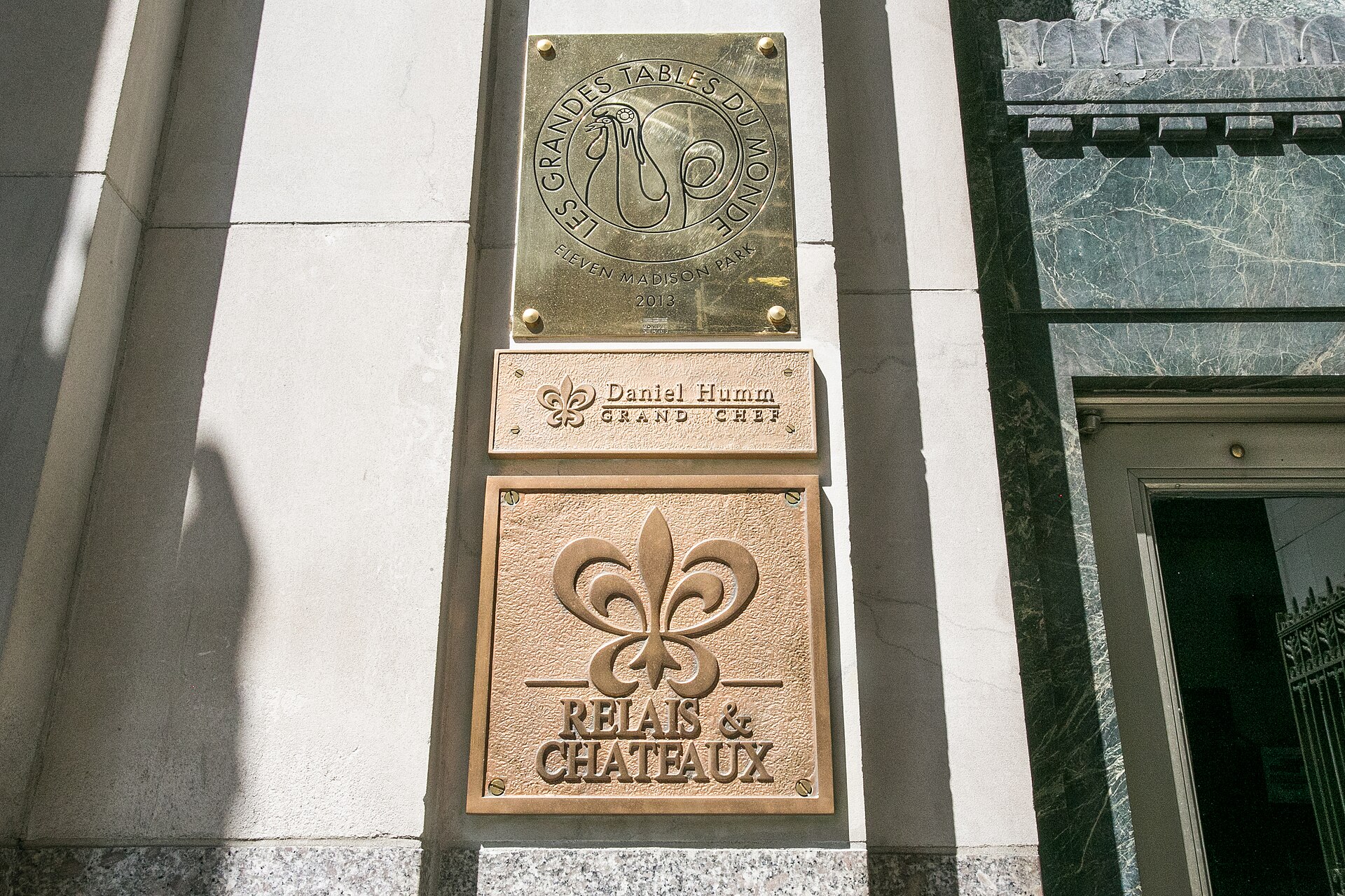 Daniel Humm Grand Chef plaque at Eleven Madison Park, New York (2013)