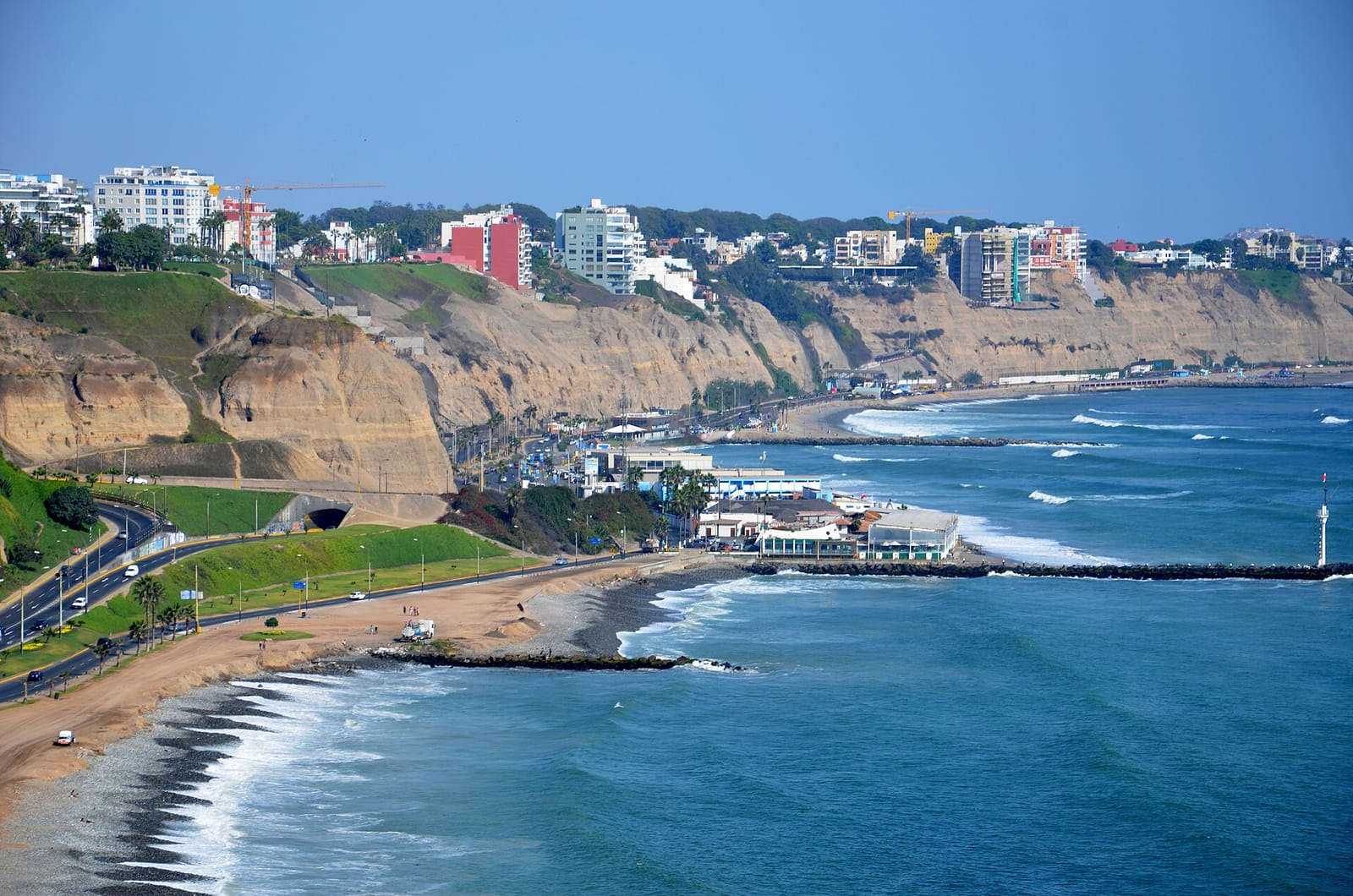 The Costa Verde cliffs and the Pacific shoreline below Barranco and Miraflores in Lima